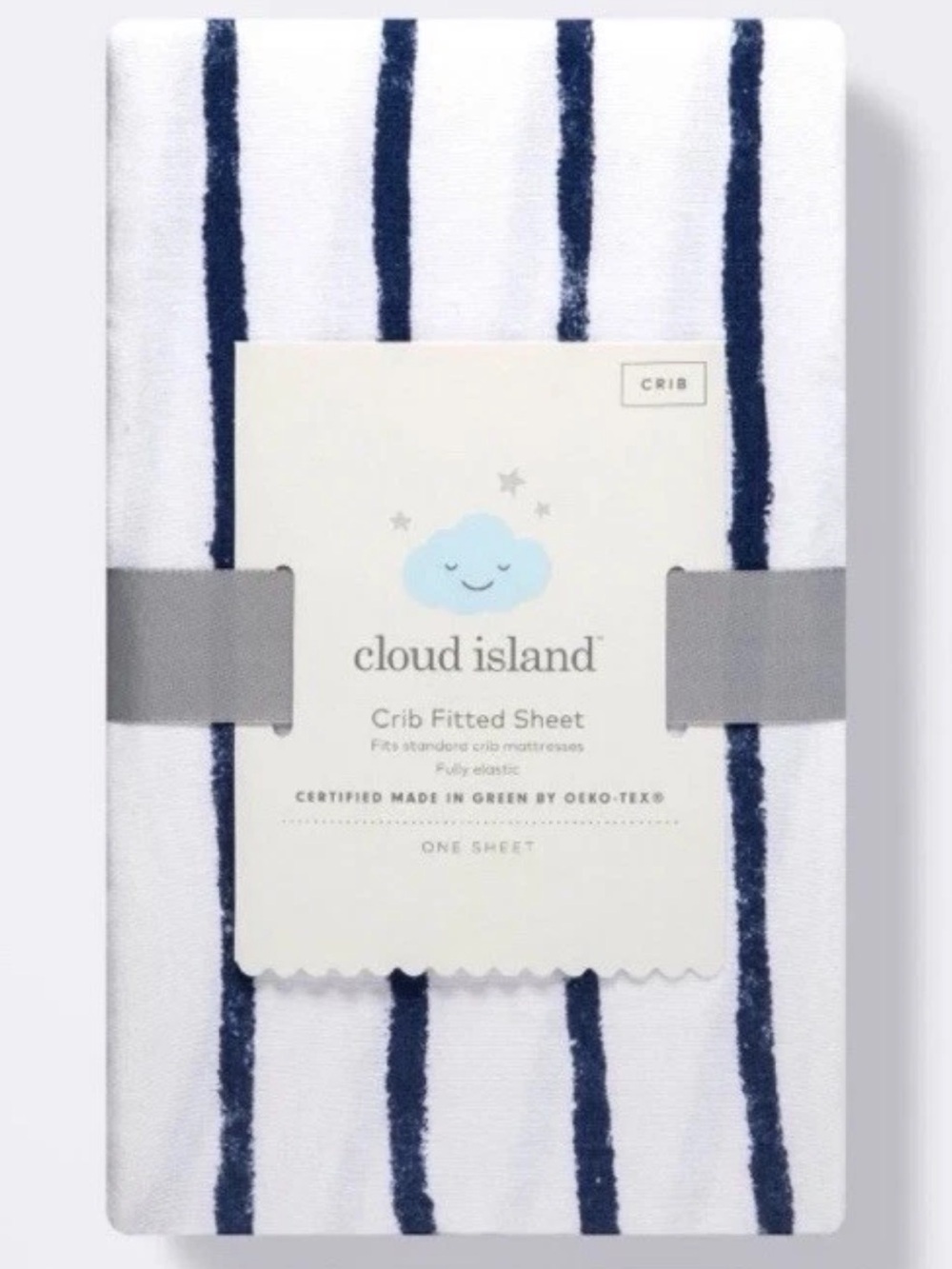 cloud island White and Navy Vertical Stripe Crib Fitted Sheet New